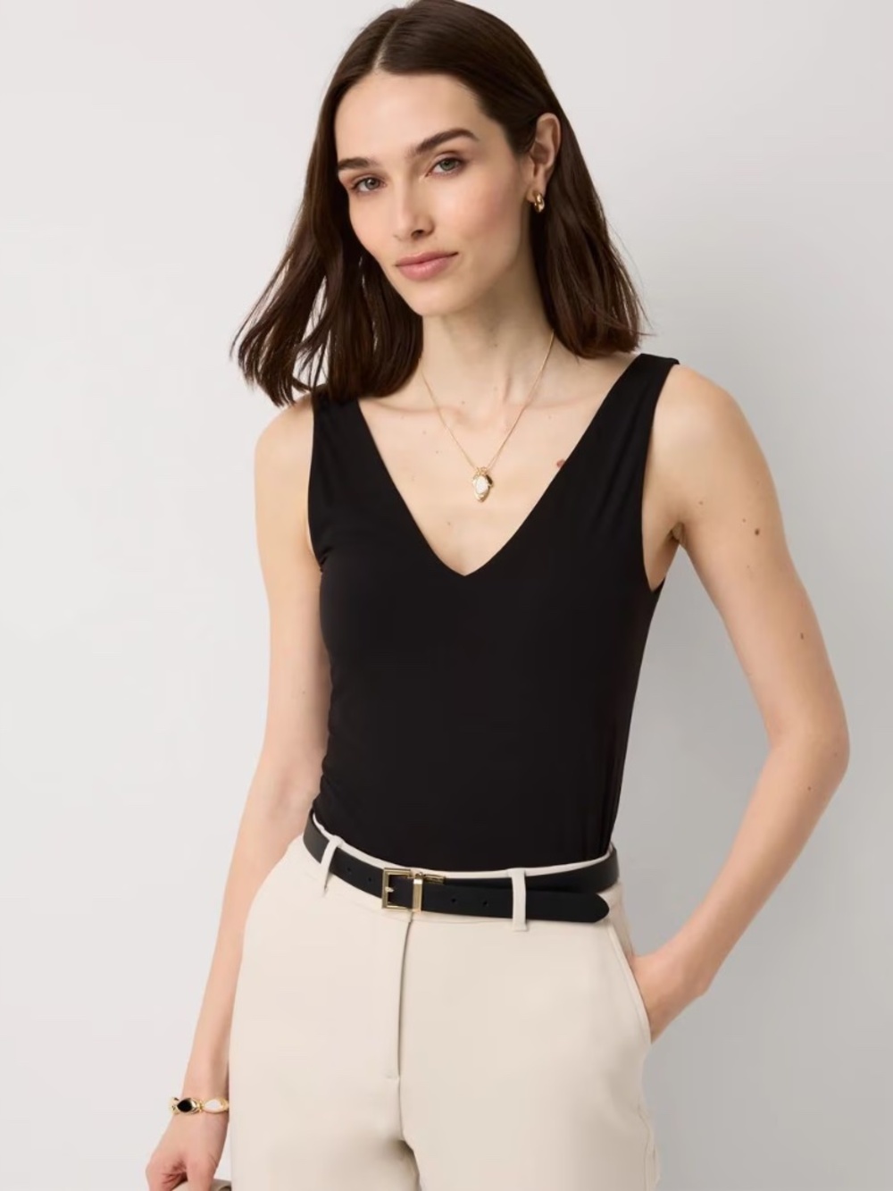WHBM FORME™ All Ways Stretch Dual Neck Tank Black XS NWT